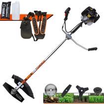 Roçadeira Cortador de Grama À Gasolina Multifunções Terra GRH-520 2T 52cc 2,5HP Alta Rotação e Potência Com Carretel de Nylon e Lâmina Facão + Kit Extra Lâmina 3 Pontas e Disco Circular 40 Dentes