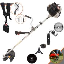 Roçadeira Cortador de Grama Kawashima KW43-LE À Gasolina 2T 43cc 1,7HP 10.000rpm Completa Com 6 Opções de Cortes Carretel Nylon, Faca 2 Pontas, Faca 3 Pontas, Faca 40 Dentes, Faca 80 Dentes e Trimmer