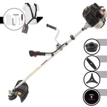 Roçadeira Cortador de Grama Kawashima KW43LE À Gasolina 43cc 1,7HP de Potência 10.000rpm Profissional Multifunções Com Carretel de Nylon + Lâmina Facão + Lâmina 3 Pontas + Lâmina Circular 80 Dentes