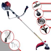 Roçadeira Cortador de Grama Multifuncional Kawashima BCJ431L À Gasolina Motor 2T 43cc 1,7HP 10.000rpm Completa Com 4 Opções de Cortes Carretel Nylon, Faca 2 Pontas, Faca 3 Pontas e Faca 40 Dentes