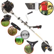 Roçadeira Cortador de Grama Multifuncional Kawashima KW52LE À Gasolina Motor 2T 52cc 2,5HP 10.000rpm Completa Com 4 Opções de Cortes Carretel Nylon, Faca 2 Pontas, Faca 3 Pontas e Faca 40 Dentes