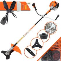 Roçadeira Cortador de Grama Multifuncional Vulcan VR520H À Gasolina Motor 2T 52cc 2,5HP 10.000rpm Completa Com 4 Opções de Cortes Carretel de Nylon, Faca 2 Pontas, Faca 3 Pontas e Faca 40 Dentes Vídea