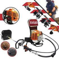 Roçadeira Costal Multifuncional Vulcan VRC430 43cc 1,7Hp Á Gasolina 2 Tempos C/ Faca 2 Pontas, Carretel Nylon + Enxada Capinadeira e Enxada Cultivadora