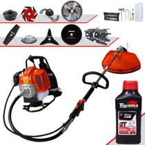 Roçadeira Costal Terra 43cc 1,7HP C/ Carretel + Facas 2 Pontas, 3 Pontas, 6 Pontas, 40 Dentes Vídea, 80 Dentes, Trimmer, Escova e Enxada + Óleo Toyama