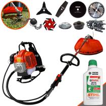 Roçadeira Costal Terra 43cc 1,7HP Com Carretel + Facas 2 Pontas, 3 Pontas, 6 Pontas, 40 Dentes Vídea, 80 Dentes, Trimmer, Escova e Enxada + Óleo Stihl
