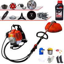 Roçadeira Costal Terra 43cc Com Carretel + Faca 2 Pontas, 3 Pontas, 6 Pontas, 40 Dentes Vídea, 80 Dentes, Trimmer, Escova e Enxada + Óleo Toyama + EPI