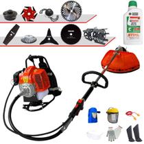 Roçadeira Costal Terra 43cc Com Carretel + Facas 2 Pontas, 3 Pontas, 6 Pontas, 40 Dentes Vídea, 80 Dentes, Trimmer, Escova e Enxada + Óleo Stihl + EPI