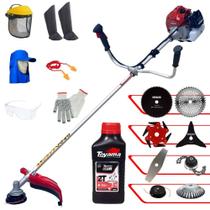 Roçadeira Kawashima BCJ431L 43cc 1,7HP Ideal Para Todos os Tipos de Trabalhos C/ Carretel + Facas 2 Pontas + 3 Pontas + 6 Pontas + 40 Dentes de Vídea + 80 Dentes + Trimmer + Escova + EPI + ÓLEO TOYAMA