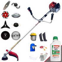 Roçadeira Kawashima BCJ431L À Gasolina 43cc 1,7HP Ideal À Todos os Tipos de Trabalhos Com Carretel + Facas 2 Pontas + 3 Pontas + 6 Pontas + 40 Dentes + 80 Dentes + Trimmer + Escova + EPI + ÓLEO STIHL