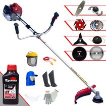 Roçadeira Kawashima BCJ521L 2T 52cc 2,5HP Alta Potência 8 Em 1 Com Carretel e Faca 2 Pontas + Faca 3 Pontas, Faca 6 Pontas, Disco 40 Dentes Vídea, Disco 80 Dentes, Trimmer e Escova + EPI + ÓLEO TOYAMA