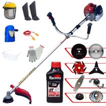 Roçadeira Kawashima BCJ521L À Gasolina 52cc 2,5HP 10.000rpm 8 Em 1 Com Carretel + Facas 2 Pontas, 3 Pontas, 6 Pontas, Disco 40 Dentes, Disco 80 Dentes, Trimmer e Escova de Aço + EPI + ÓLEO TOYAMA 2T