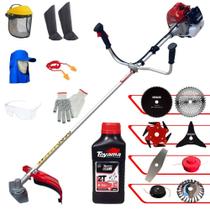 Roçadeira Kawashima BCJ620L À Gasolina 62cc 3HP 10.000rpm 8 Em 1 Com Carretel + Facas 2 Pontas, 3 Pontas, 6 Pontas, Disco 40 Dentes, Disco 80 Dentes, Trimmer e Escova de Aço + EPI + ÓLEO TOYAMA 2T