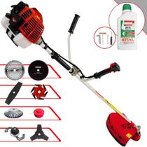 Roçadeira Kawashima KW43-L 43cc 1,7HP 10.000rpm 8 Em 1 Com Carretel e Faca 3 Pontas + Kit Faca 2 Pontas, Faca 6 Pontas, Faca 40 Dentes Vídea, Faca 80 Dentes e Trimmer + Escova de Aço + ÓLEO STIHL