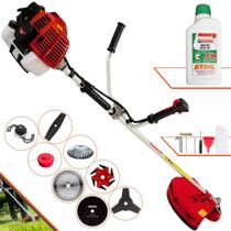 Roçadeira Kawashima KW43L 43cc 1,7HP Para Todos os Tipos de Trabalhos Com Carretel + Facas 2 Pontas + 3 Pontas + 6 Pontas + 40 Dentes de Vídea + 80 Dentes + Trimmer + Escova de Aço + ÓLEO STIHL