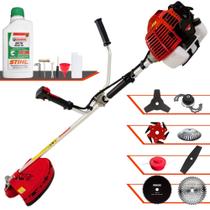 Roçadeira Kawashima KW52-L 52cc 2,5HP 10.000rpm 8 Em 1 Com Carretel e Faca 3 Pontas + Kit Faca 2 Pontas, Faca 6 Pontas, Faca 40 Dentes Vídea, Faca 80 Dentes e Trimmer + Escova de Aço + ÓLEO STIHL