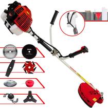 Roçadeira Kawashima KW52L 52cc 2,5HP Alta Potência 8 Em 1 Completa Com Carretel e Faca 3 Pontas + Kit Faca 2 Pontas, Faca 6 Pontas, Lâmina 40 Dentes Vídea, Lâmina 80 Dentes, Trimmer e Escova de Aço