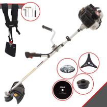 Roçadeira Kawashima KW52LE À Gasolina Motor 2 Tempos 52cc 2,5HP 10000rpm Podador de Grama Profissional Completo 4 Em 1 Com Carretel Nylon + Lâmina 3 Pontas + Lâmina 80 Dentes + Escova de Aço 38 Cerdas