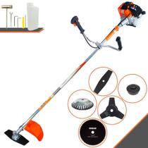 Roçadeira Lateral À Gasolina Vulcan VR430-S Motor 2 Tempos 43cc 1,7HP 10.000rpm Completa 5 Em 1 Com Carretel de Nylon + Lâmina Facão + Lâmina 3 Pontas + Lâmina 80 Dentes + Escova de Aço 38 Cerdas