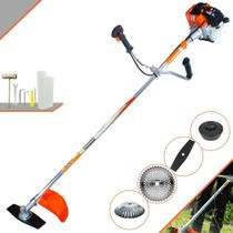 Roçadeira Lateral À Gasolina Vulcan VR430S Motor 2 Tempos 43cc 1,7HP de Potência 10.000rpm Com 4 Opções de Corte Lâmina 2 Pontas + Lâmina 40 Dentes + Carretel Nylon + Escova Circular De Aço 38 Cerdas