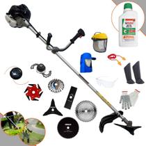 Roçadeira Lateral Completa Anmax CG430-B À Gasolina 43cc 1,7HP Alta Rotação Com Carretel e Lâmina Facão + Facas 3 Pontas, 6 Pontas, 40 Dentes de Vídea, 80 Dentes e Trimmer + Escova + EPI + ÓLEO STIHL