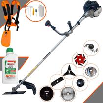 Roçadeira Lateral Completa Anmax CG430B À Gasolina 43cc 1,7HP Alta Rotação Com Carretel e Lâmina Facão + Facas 3 Pontas, 6 Pontas, 40 Dentes de Vídea, 80 Dentes, Trimmer + Escova de Aço + ÓLEO STIHL