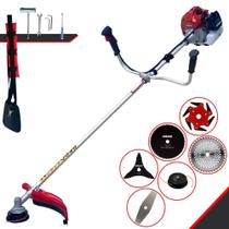 Roçadeira Lateral Kawashima BCJ521L À Gasolina 52cc 2,5HP Alta Potência Multifuncional 6 Em 1 C/ Carretel Nylon e Faca 2 Pontas + Kit Faca 3 Pontas, 6 Pontas, Lâmina 40 Dentes Vídea e Lâmina 80 Dentes