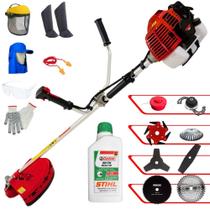 Roçadeira Lateral Kawashima KW43-L À Gasolina 1,7HP 43cc Alta Rotação Com Carretel e Faca 3 Pontas + Facas 2 Pontas, 6 Pontas, 40 Dentes de Vídea, 80 Dentes, Trimmer e Escova + EPI + ÓLEO STIHL 2T