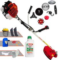 Roçadeira Lateral Kawashima KW52-L À Gasolina 2,5HP 52cc Alta Rotação Com Carretel e Faca 3 Pontas + Facas 2 Pontas, 6 Pontas, 40 Dentes de Vídea, 80 Dentes, Trimmer e Escova + EPI + ÓLEO STIHL 2T