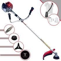 Roçadeira Lateral Multifuncional Kawashima BCJ521L À Gasolina 52cc 2T 2,5HP de Potência Alta Rotação Multifunções Com Cabeçote de Nylon e Lâmina 2 Pontas + Lâmina 3 Pontas e Disco Circular 80 Dentes