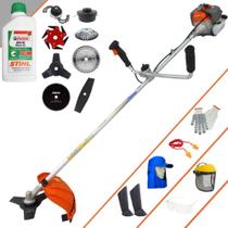 Roçadeira Lateral Vulcan VP330-P À Gasolina 1,2HP 33cc Alta Rotação Com Carretel Nylon e Faca 3 Pontas + Facas 2 Pontas, 6 Pontas, 40 Dentes de Vídea, 80 Dentes, Trimmer e Escova + EPI + ÓLEO STIHL 2T