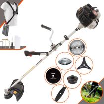 Roçadeira Máquina de Corta Grama À Gasolina Kawashima KW43-LE 43cc 1,7HP 10.000rpm 6 Em 1 Com Lâmina Facão + Lâmina 3 Pontas + Lâmina 40 Dentes + Lâmina 80 Dentes + Carretel de Nylon + Escova de Aço