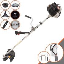 Roçadeira Máquina de Corta Grama À Gasolina Kawashima KW52-LE 52cc 2,5HP 10.000rpm 6 Em 1 Com Lâmina Facão + Lâmina 3 Pontas + Lâmina 40 Dentes + Lâmina 80 Dentes + Carretel de Nylon + Escova de Aço