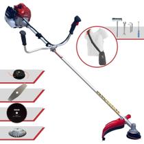 Roçadeira Máquina de Corta Grama Multifunções Kawashima BCJ431L À Gasolina Motor 2T 43cc 1,7HP Alta Performance Com Carretel Nylon e Lâmina Facão + Kit Extra Lâmina 80 Dentes e Escova de Aço Circular