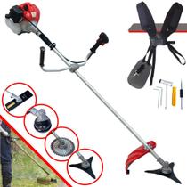 Roçadeira Máquina de Cortar Grama Anmax CG520P-TB À Gasolina 52cc 2,2HP de Potência Alta Rotação Multifunções Com Cabeçote de Nylon e Lâmina 2 Pontas + Kit Lâmina 3 Pontas e Lâmina 40 Dentes de Vídea