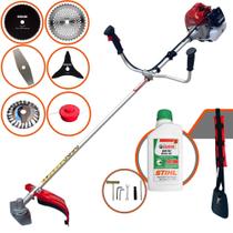 Roçadeira Multifuncional À Gasolina Kawashima BCJ620L 62cc 3HP Alta Rotação e Performance Com 6 Opções de Cortes Carretel + Facas 2 Pontas, 3 Pontas, 40 Dentes, 80 Dentes + Escova de Aço + ÓLEO STIHL