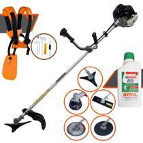 Roçadeira Multifuncional Anmax CG430-B À Gasolina Motor 2T 43cc 1,7HP 12.000rpm Completa Com Carretel Nylon e Faca 2 Pontas + EXTRA Faca 3 Pontas, Faca 40 Dentes de Vídea, Faca 80 Dentes + ÓLEO STIHL