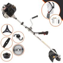 Roçadeira Multifuncional Completa Kawashima KW52LE À Gasolina 2 Tempos 52cc 2,5HP Alta Potência e Rotação Com Cabeçote de Nylon e Lâmina 3 Pontas + Lâmina 2 Pontas, Lâmina 40 Dentes de Vídea e Trimmer