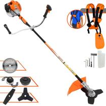 Roçadeira Multifuncional Completa Vulcan VR520-H À Gasolina 2 Tempos 52cc 2,5HP Alta Potência e Rotação Com Cabeçote de Nylon e Lâmina 3 Pontas + Lâmina 2 Pontas, Lâmina 40 Dentes de Vídea e Trimmer