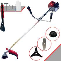 Roçadeira Multifuncional Kawashima BCJ431-L À Gasolina 43cc Motor 2T 1,7HP de Potência 10.000rpm Alta Performance e Potência Completa Com Cabeçote de Nylon + Lâmina 2 Pontas + Lâmina 3 Pontas 255mm