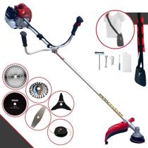 Roçadeira Multifuncional Kawashima BCJ521-L À Gasolina Motor 2T 52cc 2,5HP 10.000rpm Com Lâmina Facão + Lâmina 3 Pontas + Lâmina 40 Dentes Vídea + Lâmina 80 Dentes + Escova de Aço Circular 24 Cerdas