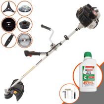 Roçadeira Multifuncional Kawashima KW43-LE À Gasolina 43cc 1,7HP 10.000rpm Com Carretel de Nylon + Faca 2 Pontas + Faca 3 Pontas + Faca 40 Dentes + Faca 80 Dentes + Escova de Aço Circular + ÓLEO STIHL