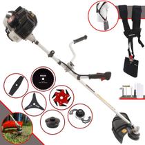 Roçadeira Multifuncional Kawashima KW43LE À Gasolina 2T 43cc 1,7HP Alta Rotação Completa Com Carretel de Nylon e Lâmina 3 Pontas + Kit Extra Lâmina Facão, Lâmina 6 Pontas, Lâmina 80 Dentes e Trimmer