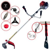 Roçadeira Multifuncional Profissional Kawashima BCJ620L À Gasolina 2 Tempos 62cc 3HP de Potência Alta Rotação Com Carretel Nylon e Lâmina 2 Pontas + Kit Lâmina 3 Pontas, Lâmina 80 Dentes e Trimmer