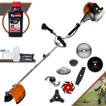 Roçadeira Multifuncional Terra GRHB430 Bi-Partido 43cc 1,7HP Com Carretel e Lâmina Facão + EXTRA Lâmina 3 Pontas, Lâmina 6 Pontas, Lâmina 40 Dentes, Lâmina 80 Dentes, Trimmer e Escova + ÓLEO TOYAMA 2T