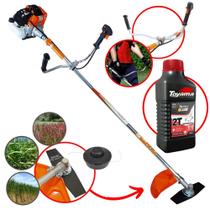 Roçadeira Multifuncional Vulcan VR430S À Gasolina 43cc 1,7HP de Alta Rotação e Performance Máquina de Corta Grama Lateral Com 2 Opções de Cortes Cabeçote de Nylon + Lâmina 2 Pontas + ÓLEO TOYAMA 2T