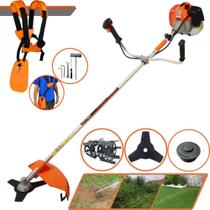 Roçadeira Multifuncional Vulcan VR620H À Gasolina 62cc 3HP de Alta Rotação e Performance Máquina de Corta Grama Lateral Com 2 Opções de Cortes Cabeçote de Nylon + Lâmina 3 Pontas + Enxada Capinadeira