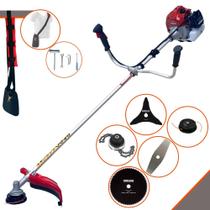 Roçadeira Multifunções À Gasolina Kawashima BCJ521L 2T 52cc 2,5HP Alta Rotação e Potência Completa Com Carretel de Nylon e Lâmina Facão + Kit Extra Lâmina 3 Pontas, Disco Circular 80 Dentes e Trimmer