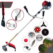 Roçadeira Multifunções À Gasolina Kawashima BCJ620L 62cc 3HP Com 8 Opções de Cortes Com Faca 2 Pontas, Faca 3 Pontas, Faca 6 Pontas, Faca 40 Dentes, Faca 80 Dentes, Trimmer, Escova de Aço e Carretel