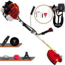 Roçadeira Multifunções À Gasolina Kawashima KW43L 2T 43cc 1,7HP Alta Rotação e Potência Com Carretel de Nylon e Lâmina 3 Pontas + Kit Extra Lâmina 2 Pontas, Lâmina 80 Dentes e Escova de Aço Circular
