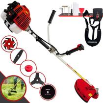 Roçadeira Multifunções Kawashima KW43-L À Gasolina Motor 2T 43cc 1,7HP de Potência 10.000rpm Completa Com Carretel Nylon e Lâmina 3 Pontas + EXTRA Lâmina 2 Pontas, Lâmina 6 Pontas e Lâmina 80 Dentes